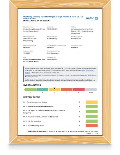 Monitoring report for Ningbo Zhongli Industry & Trade Co., Ltd. in Zhejiang, China, focusing on manufacturing activities and overall industry performance.