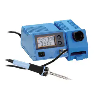 High-precision temperature soldering station with digital display and adjustable settings. Ideal for electronics repair and assembly, ensuring accurate temperature control for quality soldering work.