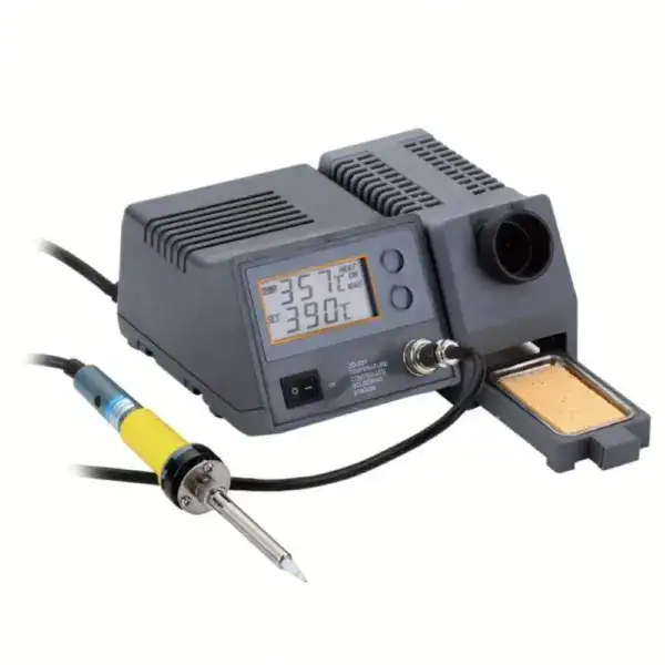 High-precision temperature soldering station with digital display and adjustable settings for electronics repair and assembly.