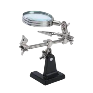 High-quality soldering magnifying glass with adjustable arm and LED light for detailed electronic work.