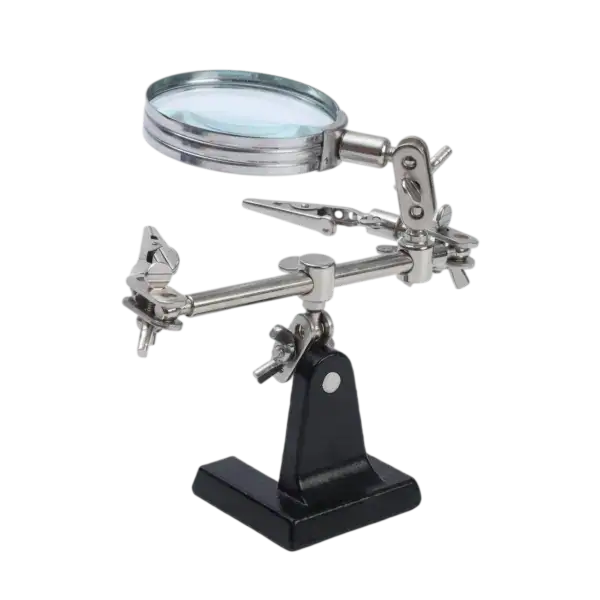 High-quality soldering magnifying glass with adjustable arm and LED light for detailed electronic work.