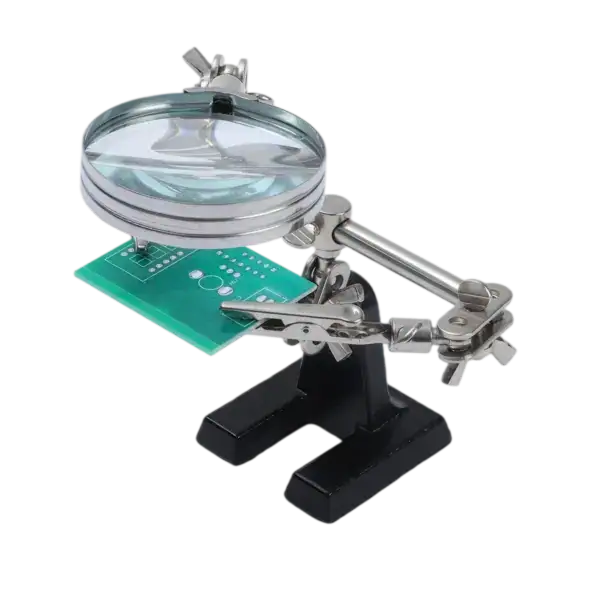 High-quality soldering magnifying glass with adjustable arm and LED illumination for detailed electronic work.