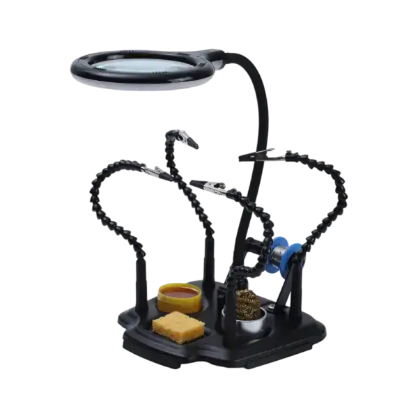 High-quality LED soldering magnifier station with adjustable light and magnification for precise electronics work. Ideal for detailed soldering, inspection, and repair tasks.