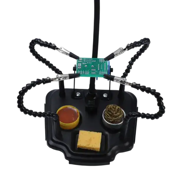 High-precision LED soldering magnifier station with adjustable arms and bright illumination for detailed electronic work. Ideal for soldering, repair, and inspection of small electronic components.