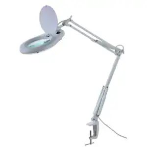 Adjustable magnifier lamp with LED light for precise soldering work.