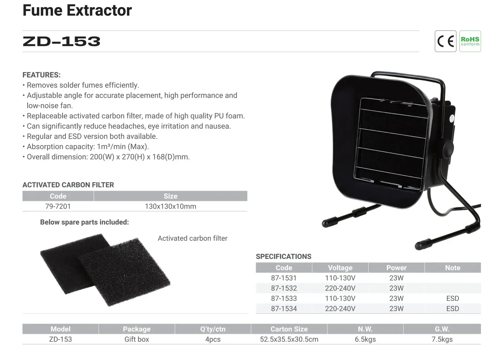 High-Performance Solder Fume Extractor with Activated Carbon Filter.