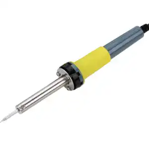 Adjustable soldering iron with a metal tip and ergonomic handle for precise electronic soldering tasks.