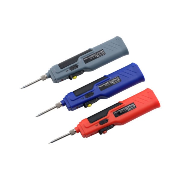 Compact battery-powered soldering iron with ergonomic design, ideal for precise electronic soldering tasks, portable and easy to use for DIY projects and professional repairs.
