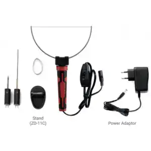 Rope cutter tool with power adapter, stand, and replacement parts for safe and efficient cutting of ropes and cords.