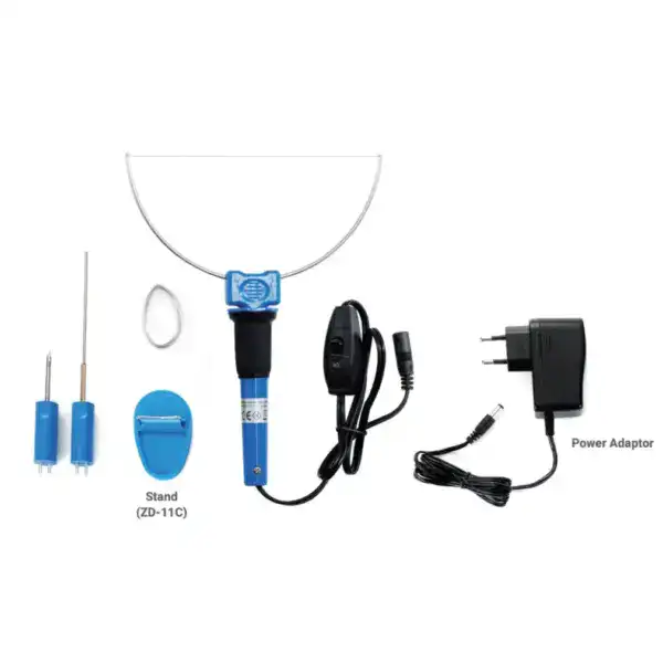 Complete hot wire foam cutter setup with power adapter, stand, and tools for precise foam cutting projects.