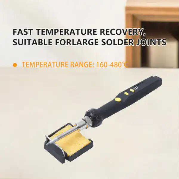 Compact portable soldering iron with adjustable temperature from 160°C to 480°C, ideal for electronics, DIY projects, and small repairs. Ergonomic design for precise soldering.