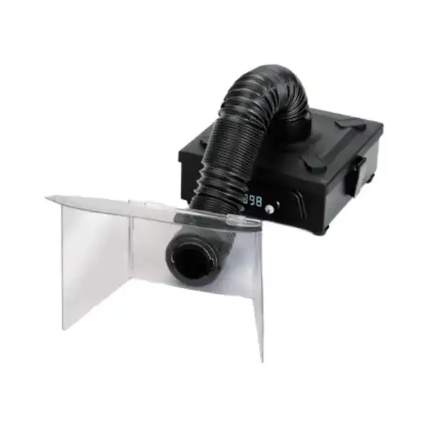 High-efficiency soldering smoke extractor for safe workspace.
