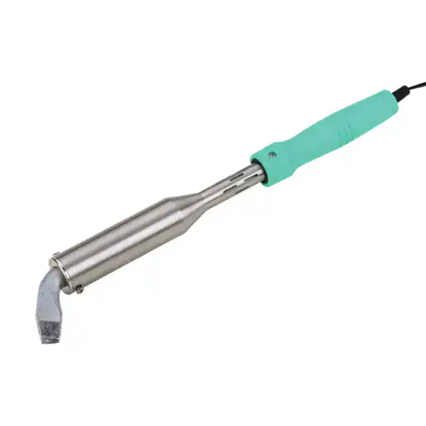 Soldering iron used for metal soldering and electronic repairs, featuring a stainless steel tip and ergonomic handle for precise control. Ideal for DIY projects and professional use.