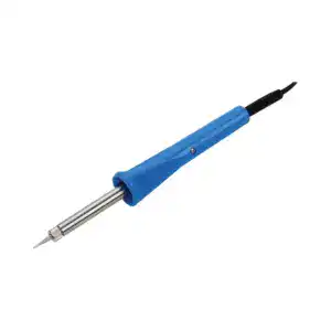 Portable handheld soldering iron with blue handle, ideal for precise soldering tasks in electronics repair, DIY projects, and circuit board assembly.