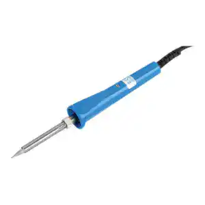 High-quality jewelry soldering iron with blue handle and fine tip for detailed metalwork and jewelry repair. Ideal for professional jewelers and hobbyists.