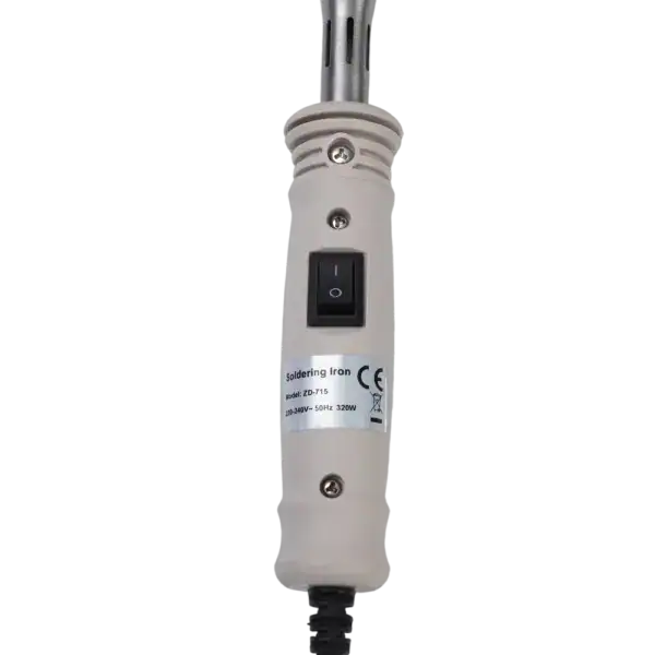 High power soldering iron with adjustable temperature control, ideal for precise soldering tasks in electronics repair and manufacturing. Durable design suitable for professional use.