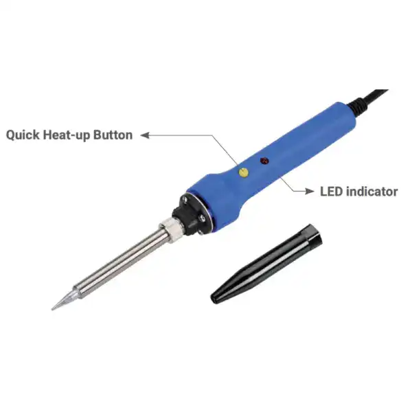 Soldering iron with quick heat-up button and LED indicator, ideal for jewelry making and detailed metalwork. Compact design for precise soldering tasks in jewelry crafting.