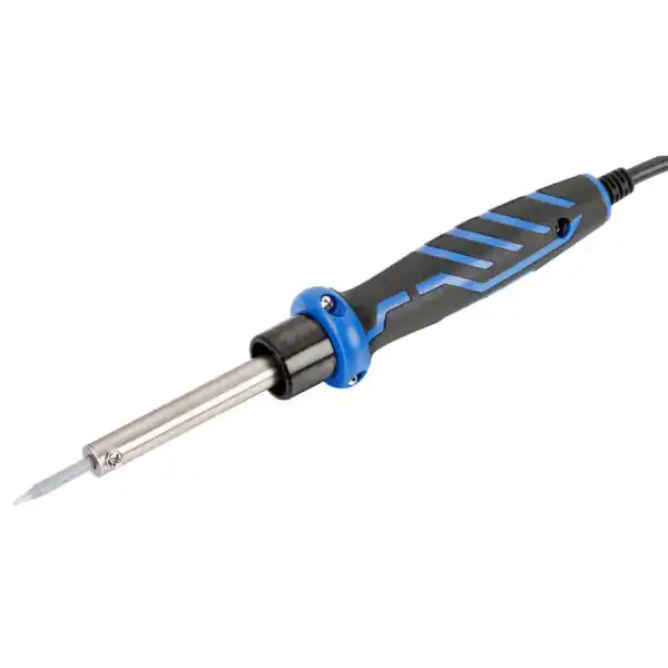 High-quality 60W soldering iron with ergonomic handle and precision tip for electronic soldering and DIY projects. Ideal for detailed circuit board work and electrical repairs.