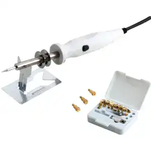 Portable wood burning kit with adjustable temperature control and starter tools. Ideal for beginners to create detailed pyrography art on wood surfaces. Includes a variety of tips and safety accessori.