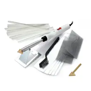 High-quality plastic welding kit with heat gun, mesh, and tools for efficient plastic welding and repair.