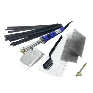 High-quality plastic welding repair kit with hot air gun, welding rods, and accessories for repairing plastic surfaces and components.