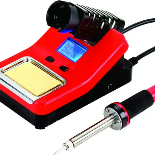 High-precision variable temperature soldering station with digital display and hot air gun for electronic repairs and soldering tasks.