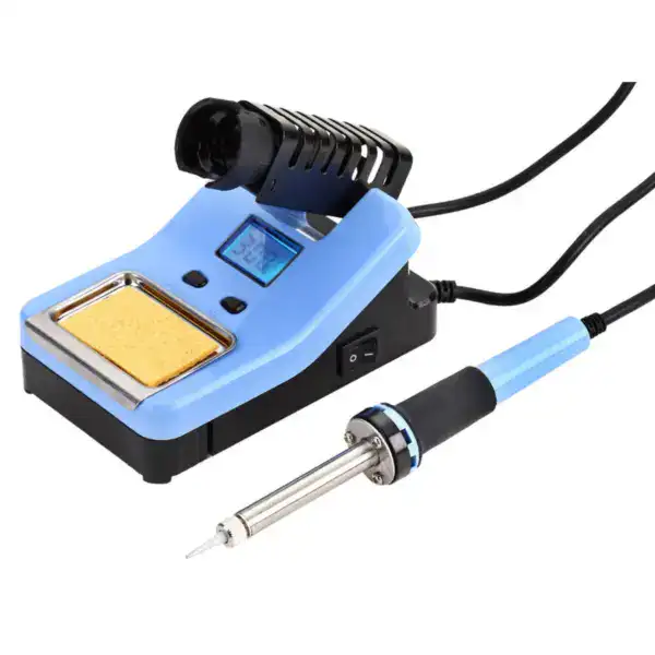 High-precision variable temperature soldering station with digital display and ergonomic design for electronics repair and soldering tasks.