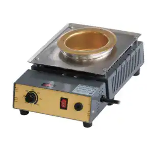 Electric gold melting furnace with adjustable temperature control, ideal for jewelry casting, metalworking, and laboratory use. Compact design with safety features.