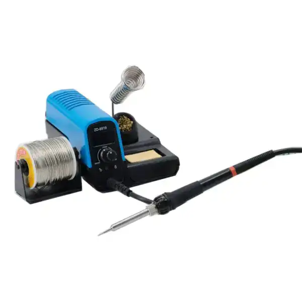 High-quality soldering station with adjustable temperature control and solder wire spool for electronic repairs.
