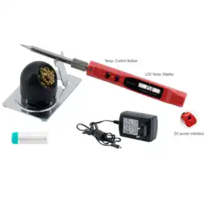 High-precision USB-C soldering iron with digital temperature control and LCD display for electronics repair and DIY projects. Includes power adapter, soldering tip, and temperature adjustment features.