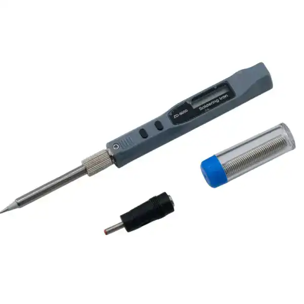 Portable USB C soldering iron with replaceable tips, ideal for electronics repair and DIY projects, featuring a compact design and easy-to-use interface.