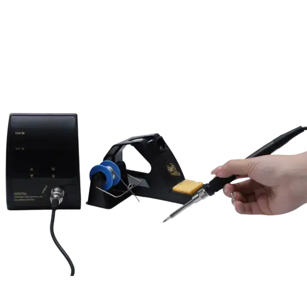 High-precision electronics soldering station with digital control and adjustable temperature.