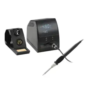 High-precision soldering station with digital temperature control and soldering iron.