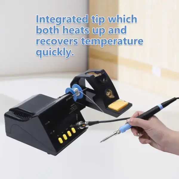 High-quality soldering station with integrated tip, designed for precise electronics soldering, quick heat recovery, and temperature control, ideal for professional and hobbyist use.