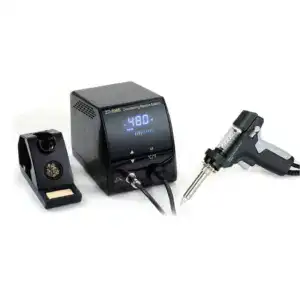 High-precision vacuum desoldering station with digital temperature control and soldering gun.