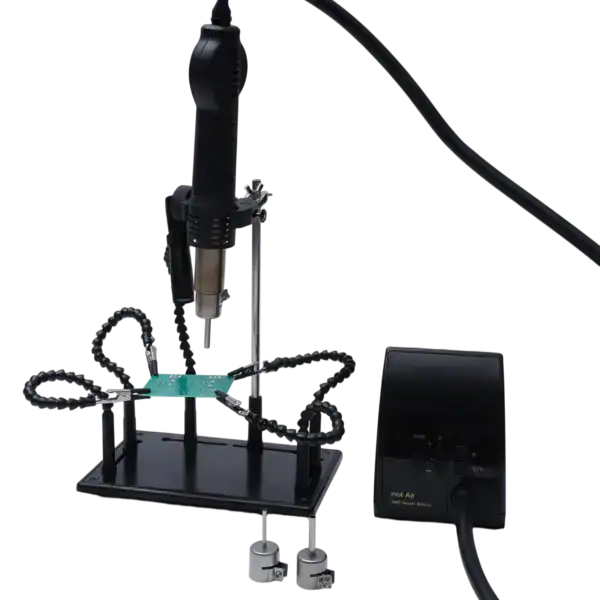 High-quality soldering station with adjustable temperature and precision tip for electronic soldering projects. Includes a soldering iron, stand, and power supply for DIY and professional use.