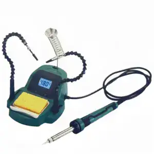High-quality soldering iron station with digital temperature control, 220V power supply, and ergonomic design for precise soldering tasks.