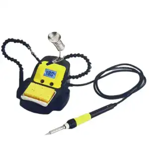 High-precision soldering station with digital display showing 480°C, featuring a flexible arm and a soldering iron for electronic repairs and circuit board work.