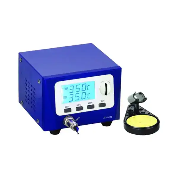 Soldering station with digital temperature control, ideal for beginners and DIY electronics projects. Features adjustable temperature settings and a compact design for easy use.