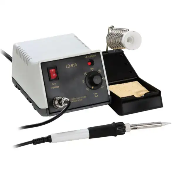 High-quality soldering station with hot air tool, adjustable temperature control, and soldering iron for electronics repair and assembly. Ideal for precise soldering tasks.
