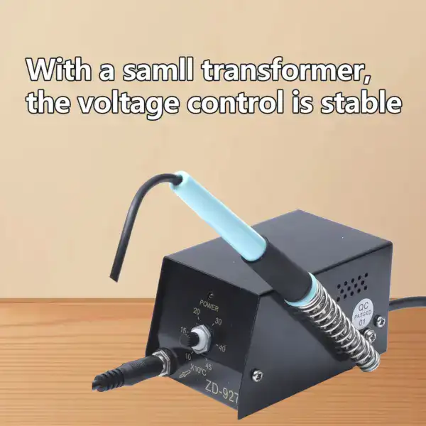 High-quality 220V soldering station with adjustable temperature control and small transformer for stable voltage. Ideal for precise soldering tasks in electronics repair and DIY projects.