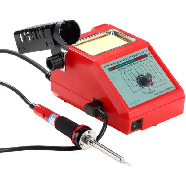 High-precision soldering station with adjustable temperature control and digital display.