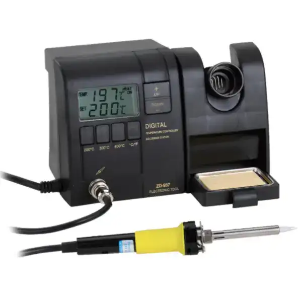 High-quality ESD soldering station with digital temperature control, ideal for electronics repair, circuit board assembly, and sensitive component work. Features adjustable temperature settings, anti-.