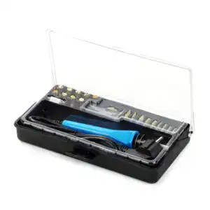 Compact wood burning kit with soldering iron and accessories for beginners.