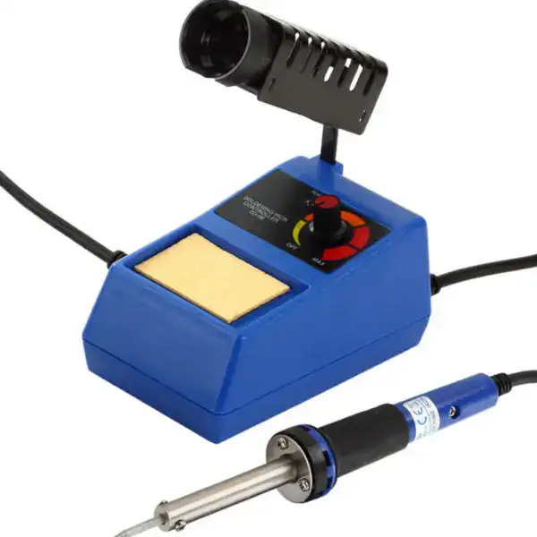 High-quality soldering station with adjustable temperature control and hot air gun for precise electronics soldering and desoldering tasks. Ideal for DIY and professional use.