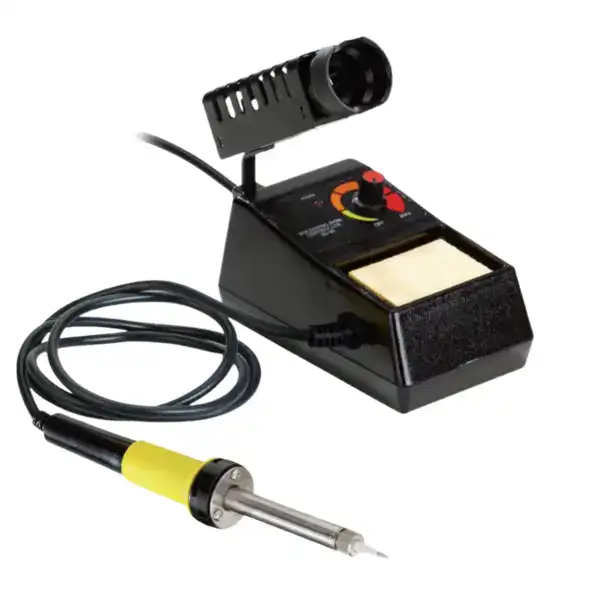 Compact soldering station with adjustable temperature control and hot air tool for precise electronics soldering and desoldering. Ideal for DIY projects and budget-friendly soldering needs.