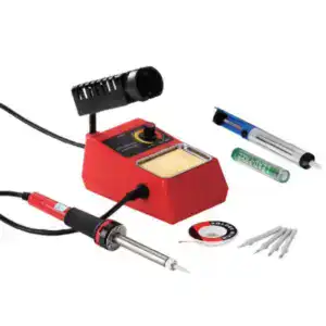 High-quality micro soldering station with adjustable temperature control, soldering iron, tweezers, and accessories for electronics repair and micro soldering tasks.