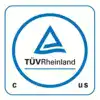 TÜV Rheinland certification logo in blue, featuring a circular design with a stylized triangle and the text "TÜV Rheinland" beneath it.