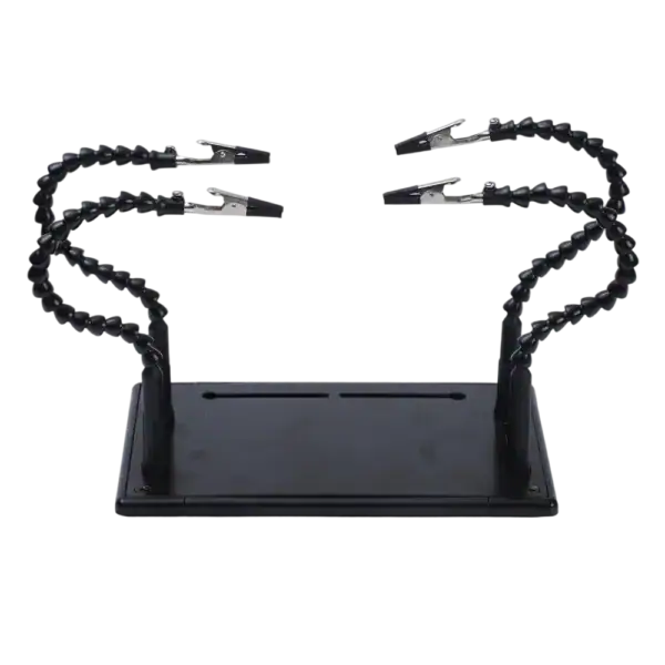 Adjustable soldering helping hands for precise electronic work, featuring flexible arms with alligator clips, ideal for soldering, circuit assembly, and electronics repair.