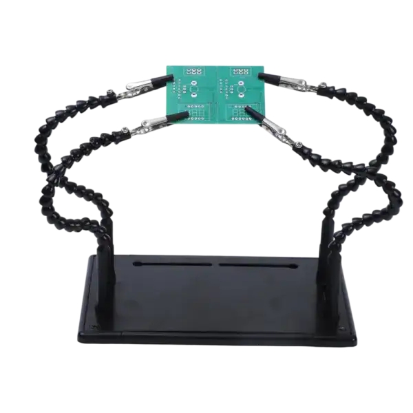 Soldering helping hands with flexible arms for precise electronic work, ideal for soldering, circuit assembly, and DIY electronics projects.
